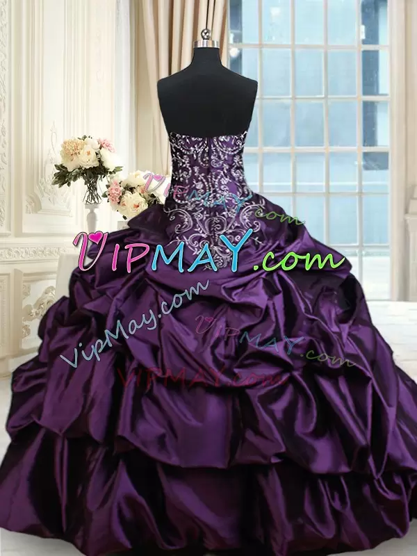 Sleeveless Sweetheart Lace Up Floor Length Beading and Embroidery and Pick Ups 15 Quinceanera Dress Sweetheart