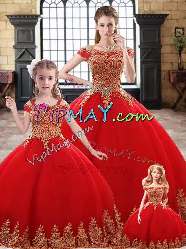 Romantic Red Sleeveless Beading and Appliques Floor Length 15 Quinceanera Dress