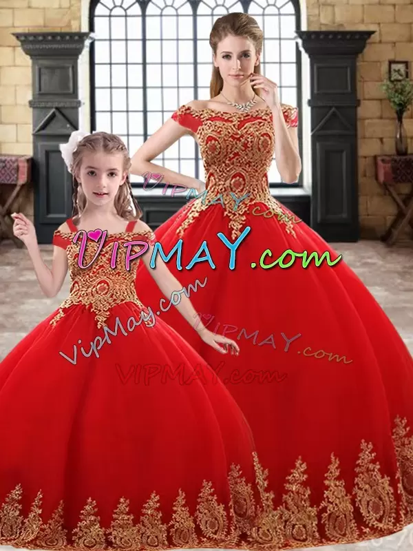 Romantic Red Sleeveless Beading and Appliques Floor Length 15 Quinceanera Dress