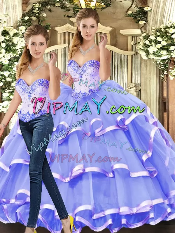 Lavender Sleeveless Tulle Lace Up Quinceanera Dresses for Military Ball and Sweet 16 and Quinceanera