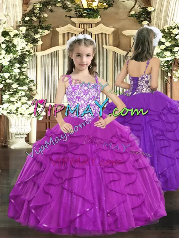 Noble Fuchsia Sleeveless Organza Lace Up 15th Birthday Dress for Military Ball and Sweet 16 and Quinceanera