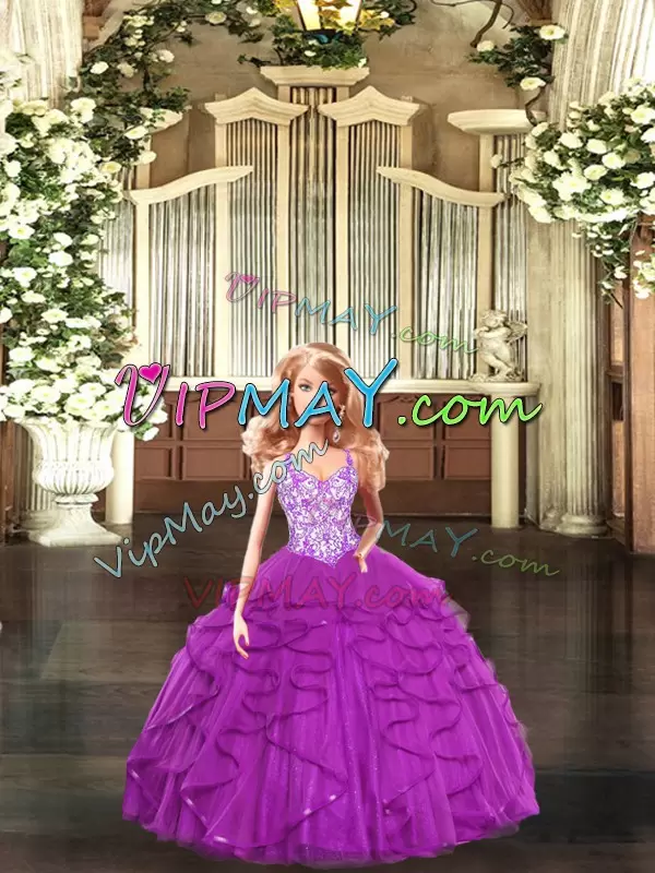 Noble Fuchsia Sleeveless Organza Lace Up 15th Birthday Dress for Military Ball and Sweet 16 and Quinceanera