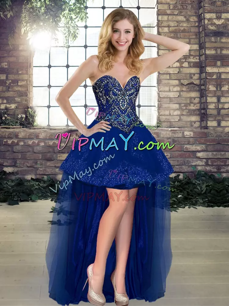 Cheap Sweetheart Sleeveless Sweet 16 Quinceanera Dress Floor Length Beading and Appliques Royal Blue Tulle