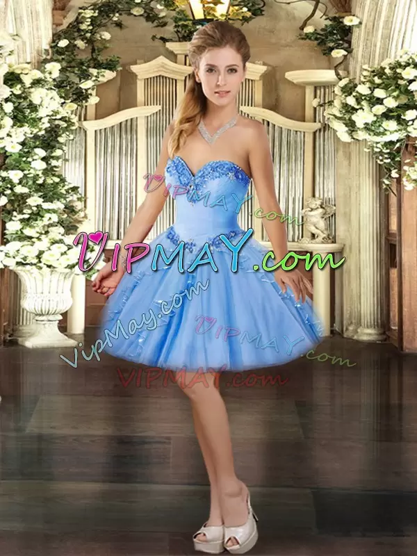 High Quality Baby Blue Sleeveless Organza Lace Up Quinceanera Gown for Military Ball and Sweet 16 and Quinceanera