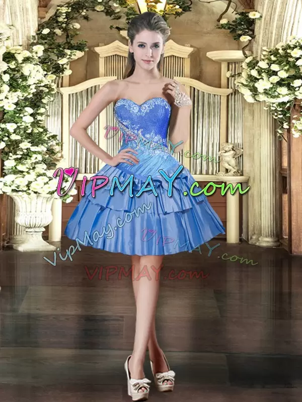 Classical Baby Blue Sleeveless Floor Length Beading and Ruffled Layers Lace Up Quinceanera Gown Sweetheart