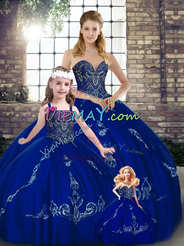 Admirable Royal Blue Sweetheart Neckline Beading and Embroidery Sweet 16 Dress Sleeveless Lace Up