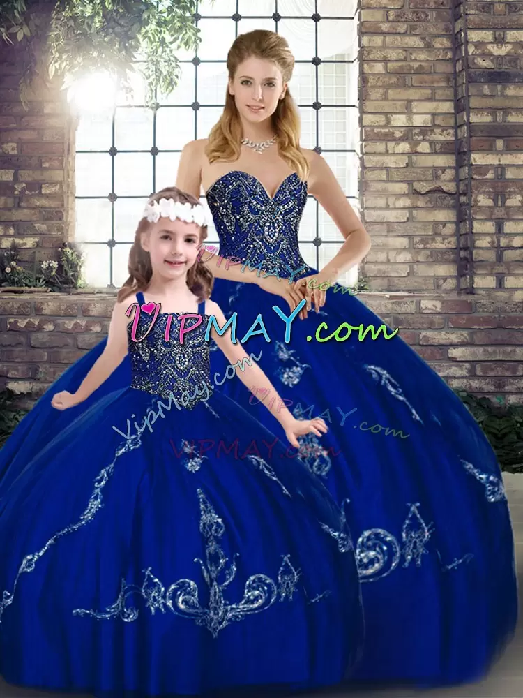 Admirable Royal Blue Sweetheart Neckline Beading and Embroidery Sweet 16 Dress Sleeveless Lace Up