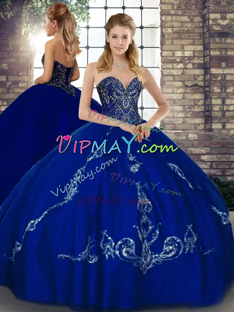 Admirable Royal Blue Sweetheart Neckline Beading and Embroidery Sweet 16 Dress Sleeveless Lace Up