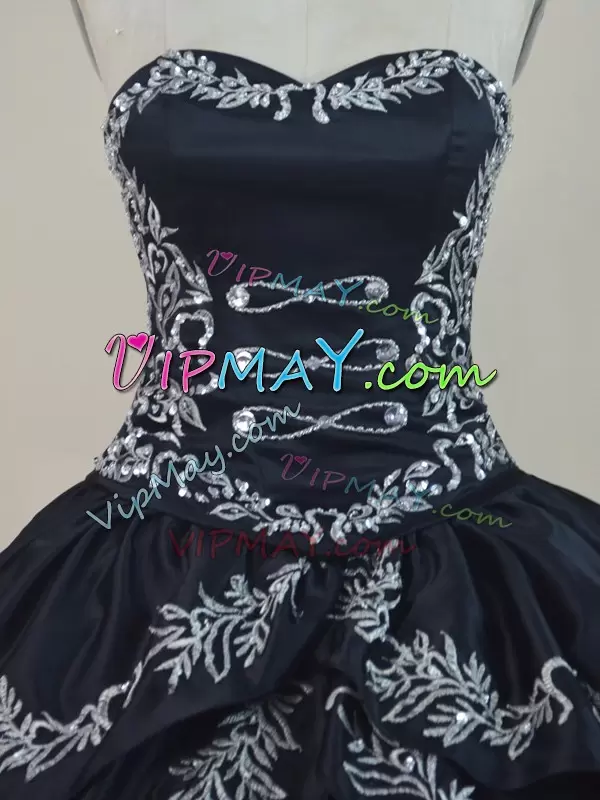 Floor Length Black Quinceanera Dress Sweetheart Sleeveless Lace Up