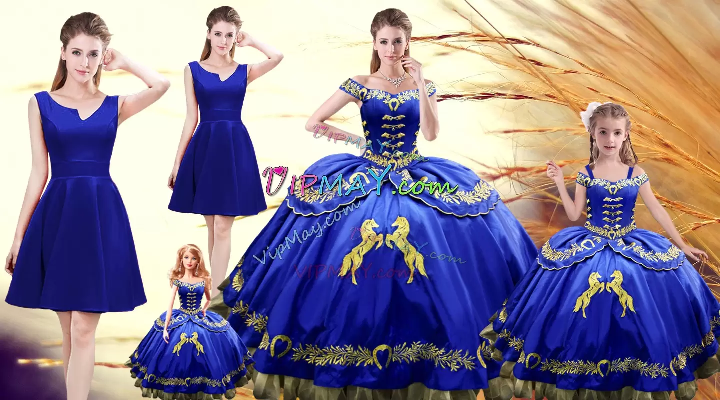 Amazing Floor Length Lace Up Ball Gown Prom Dress Royal Blue for Sweet 16 and Quinceanera with Embroidery