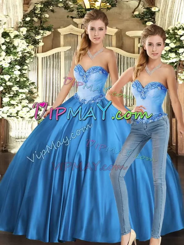 Most Popular Baby Blue Sweetheart Lace Up Beading Ball Gown Prom Dress Sleeveless