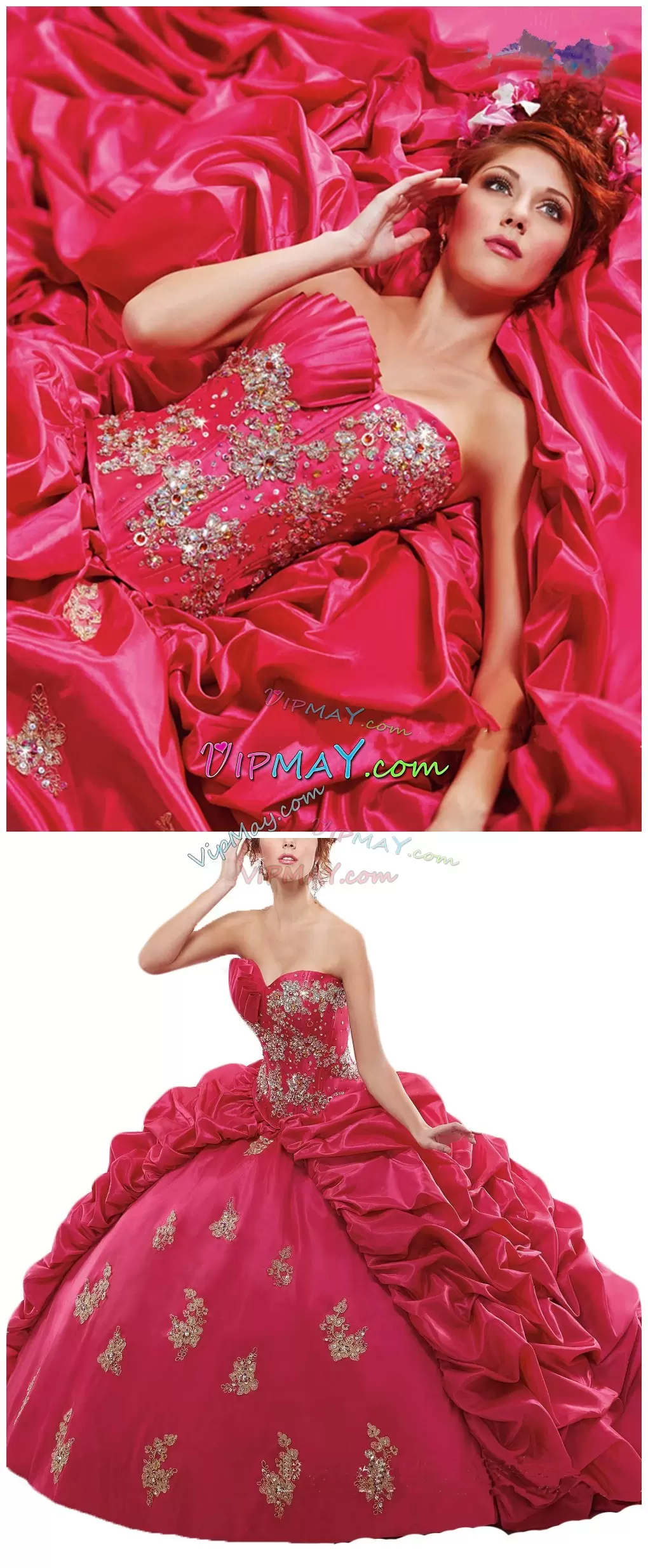Hot Pink Taffeta Lace Up Sweetheart Sleeveless 15th Birthday Dress Beading and Appliques