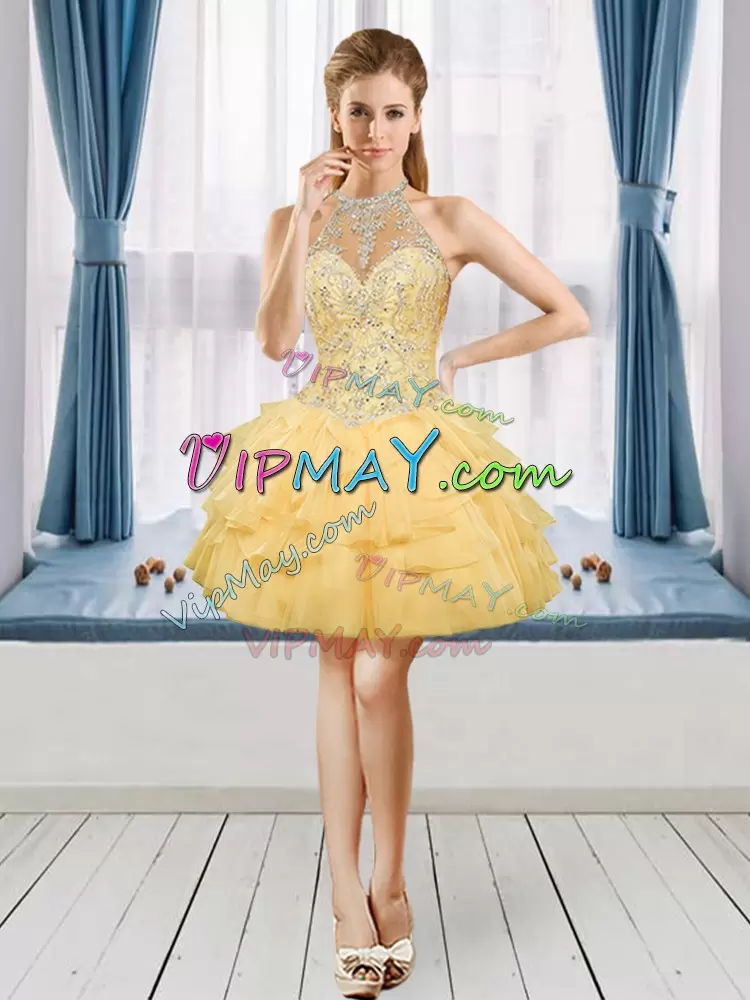 Gold Lace Up 15th Birthday Dress Beading Sleeveless