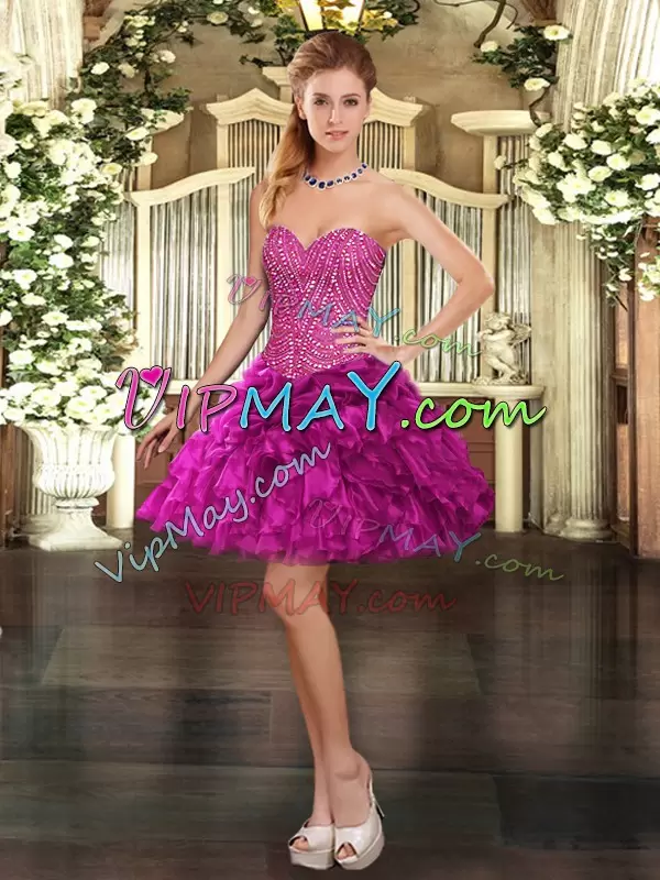 Beading and Ruffles Sweet 16 Dresses Fuchsia Lace Up Sleeveless Floor Length