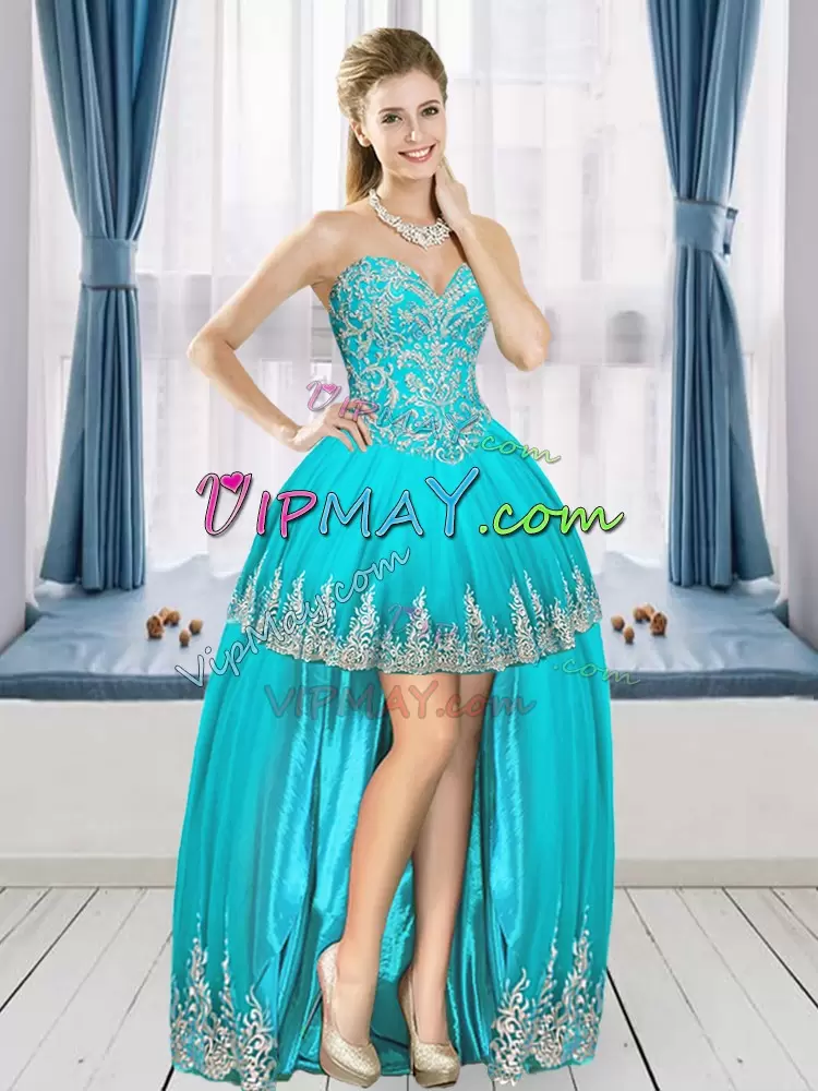 Traditional Aqua Blue Quince Ball Gowns Military Ball and Sweet 16 and Quinceanera with Beading and Embroidery Sweetheart Sleeveless Lace Up