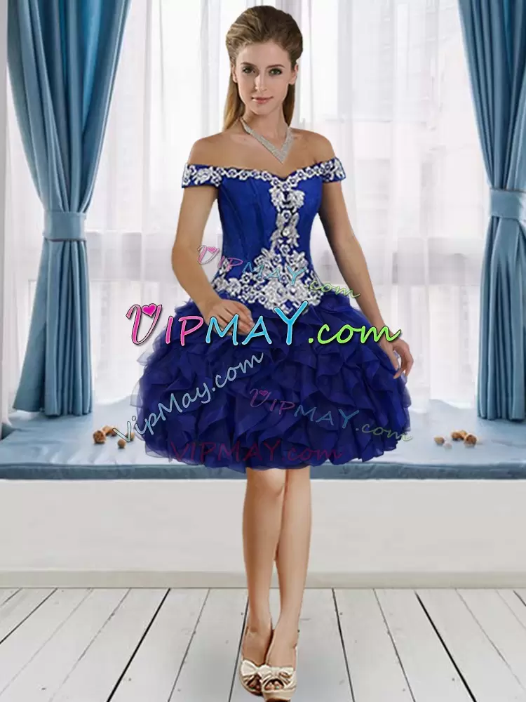 Royal Blue Ruffles Off Shoulder Three Piece Removable Skirt Quinceanera Dress