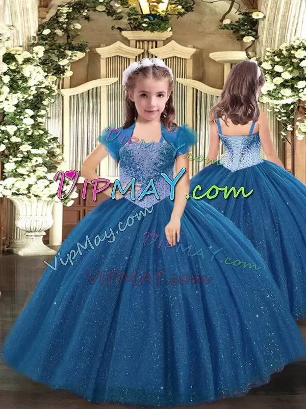 Designer Teal Sleeveless Beading Floor Length Quince Ball Gowns