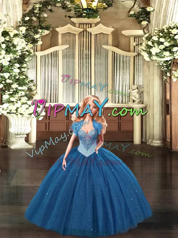 Designer Teal Sleeveless Beading Floor Length Quince Ball Gowns