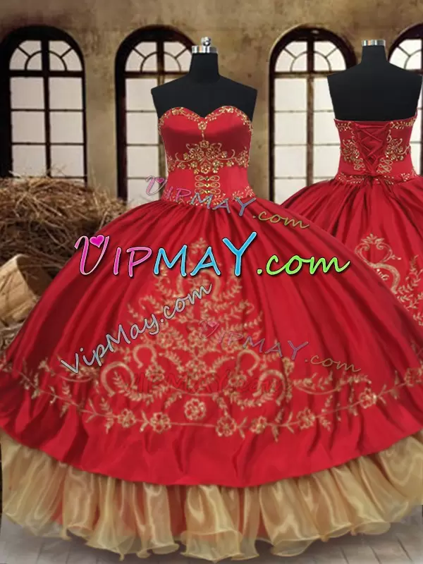 Wine Red Sweetheart Neckline Beading and Embroidery Sweet 16 Quinceanera Dress Sleeveless Lace Up