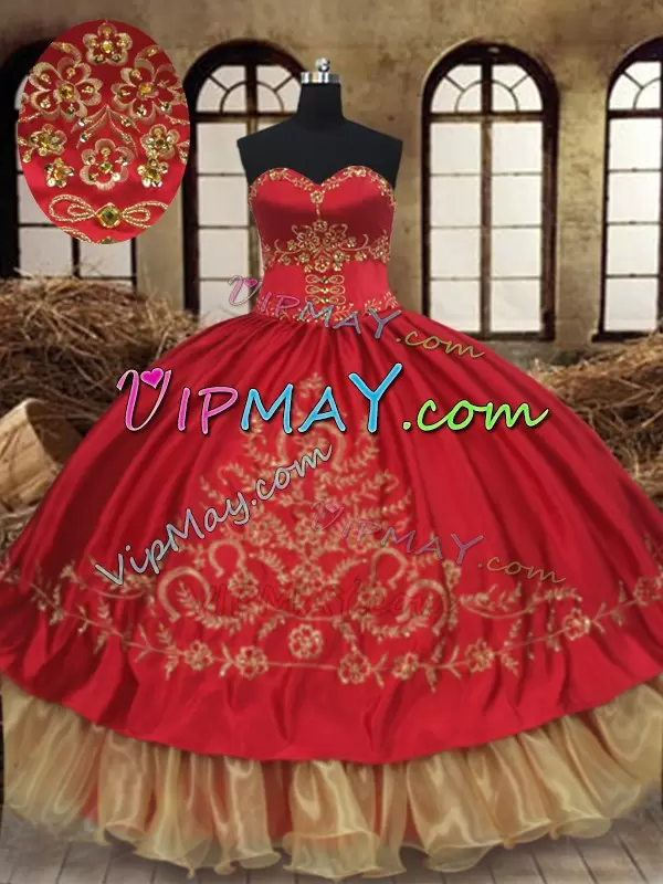 Wine Red Sweetheart Neckline Beading and Embroidery Sweet 16 Quinceanera Dress Sleeveless Lace Up