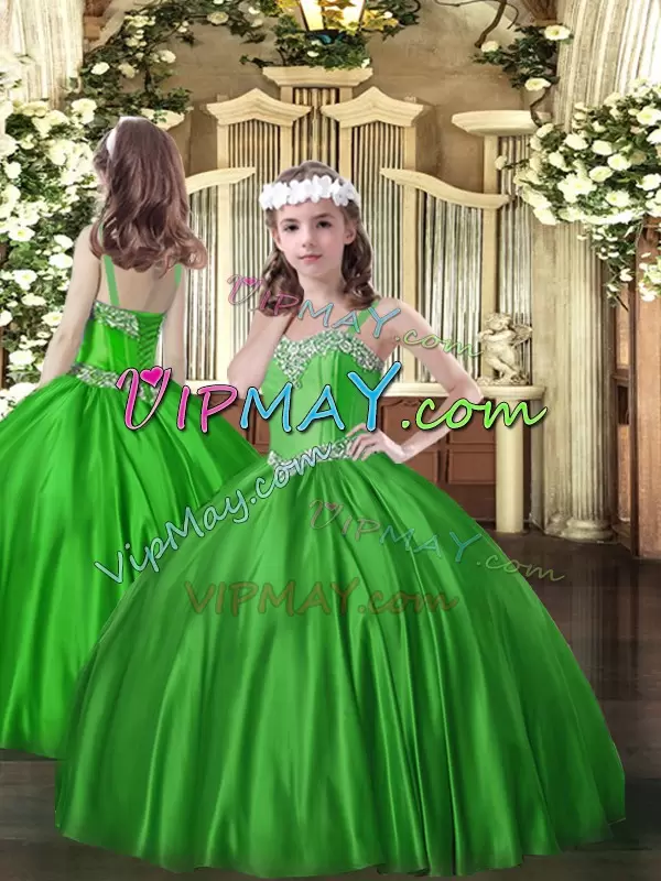 Glamorous Green Ball Gowns Beading Quinceanera Dress Lace Up Tulle Sleeveless Floor Length