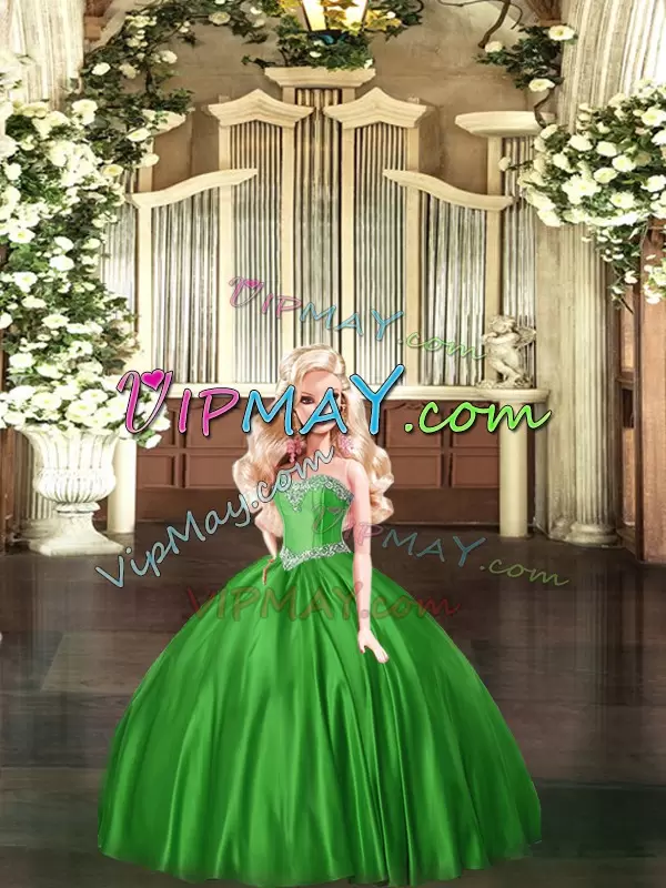 Glamorous Green Ball Gowns Beading Quinceanera Dress Lace Up Tulle Sleeveless Floor Length