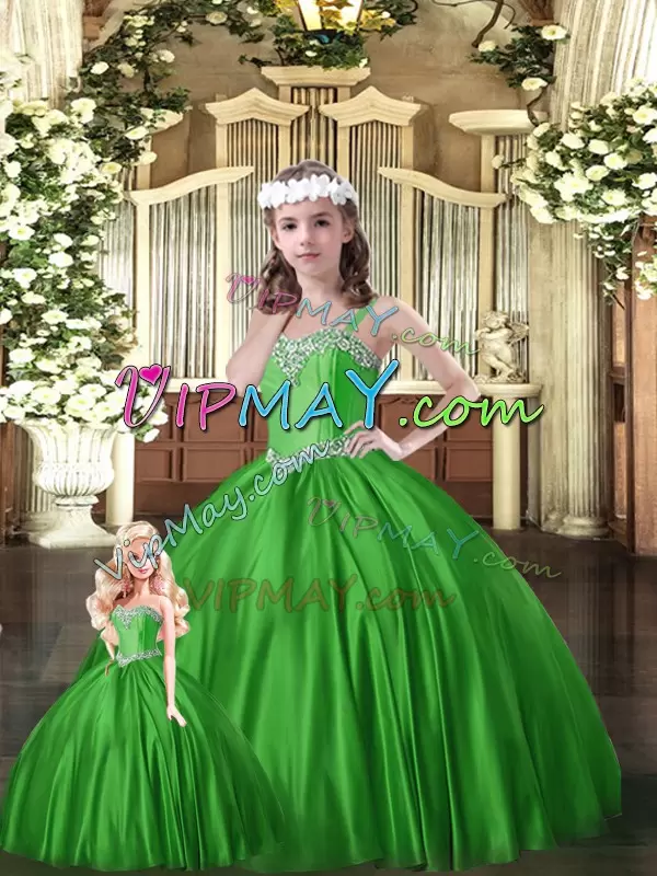 Glamorous Green Ball Gowns Beading Quinceanera Dress Lace Up Tulle Sleeveless Floor Length