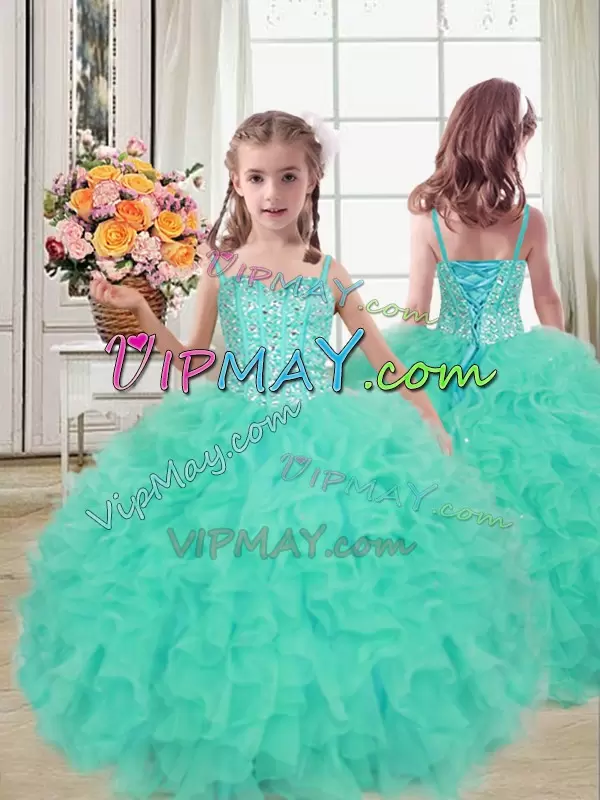 Turquoise 15 Quinceanera Dress Military Ball and Sweet 16 and Quinceanera with Beading and Ruffles Sweetheart Sleeveless Lace Up