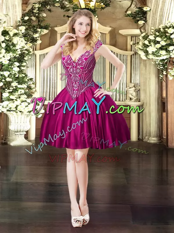 Eye-catching Sleeveless Tulle Floor Length Lace Up Vestidos de Quinceanera in Fuchsia with Beading