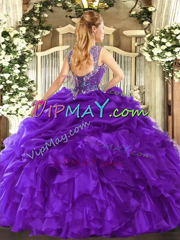 Floor Length Ball Gowns Sleeveless Teal Quinceanera Gowns Lace Up