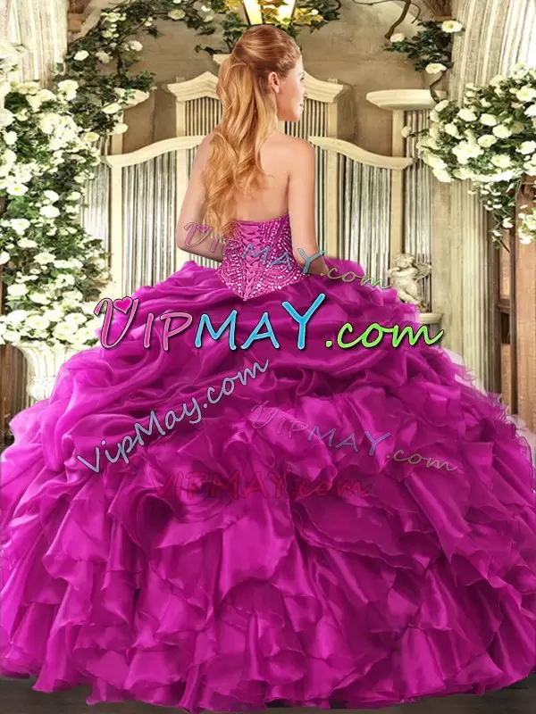 Teal Ball Gowns Organza Sweetheart Sleeveless Beading and Ruffles and Pick Ups Floor Length Lace Up 15th Birthday Dress