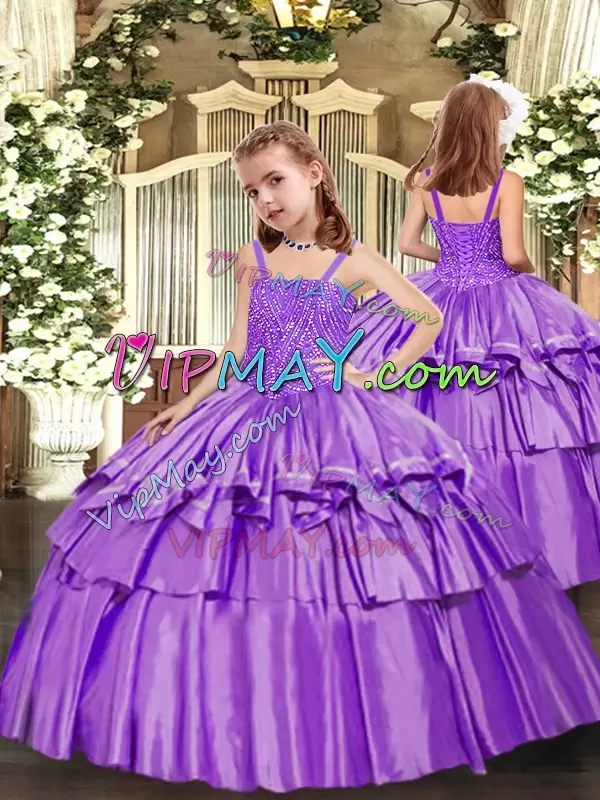 Chic Eggplant Purple Sleeveless Beading and Ruffled Layers Floor Length Vestidos de Quinceanera