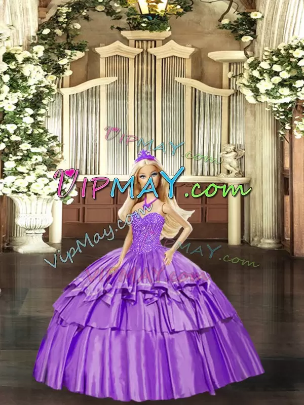 Chic Eggplant Purple Sleeveless Beading and Ruffled Layers Floor Length Vestidos de Quinceanera