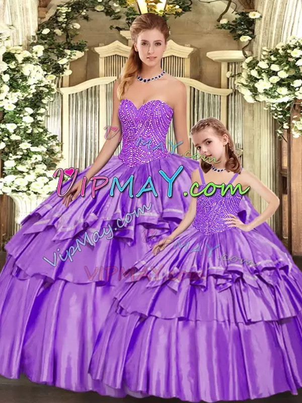 Chic Eggplant Purple Sleeveless Beading and Ruffled Layers Floor Length Vestidos de Quinceanera