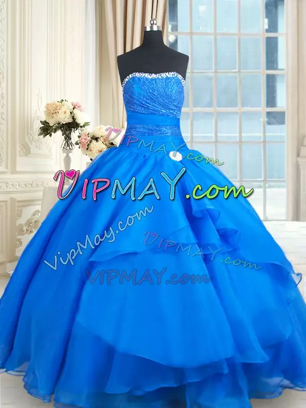 Amazing Organza Sleeveless Floor Length 15 Quinceanera Dress Court Train and Beading and Lace and Sequins