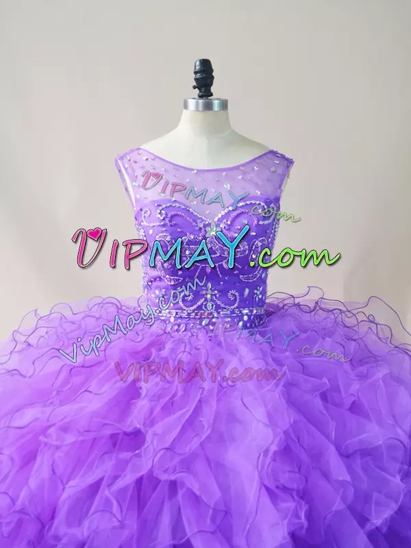 Hot Selling Floor Length Purple Vestidos de Quinceanera Scoop Sleeveless Lace Up