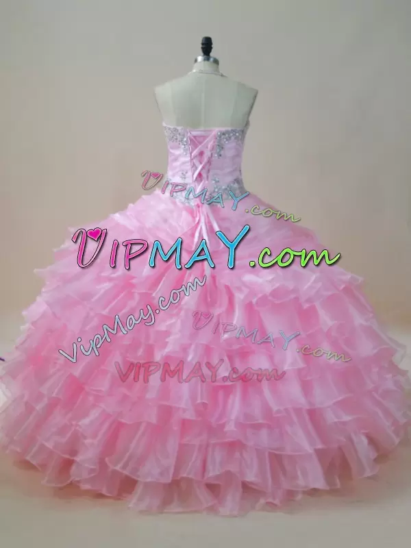 Cheap Organza Sleeveless Long Embroidery and Ruffled Layers Ball Gown Quinceanera Dress