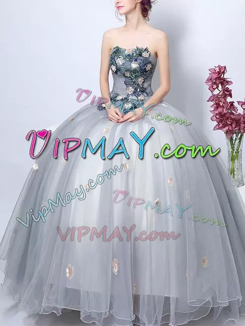 Low Cost Modern Silver Grey 15 Quinceanera Dress with Flowers