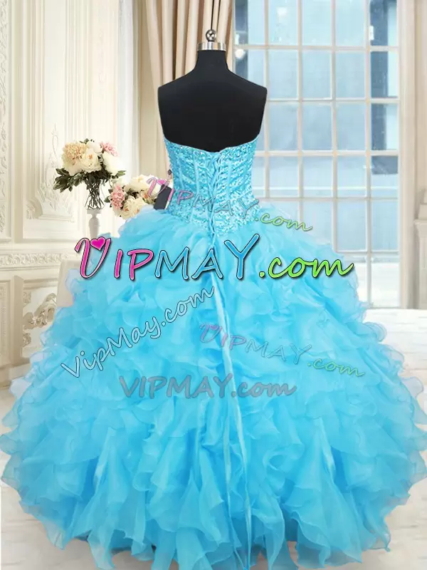 Aqua Blue Sweetheart Neckline Beading and Ruffles and Ruffled Layers Quinceanera Gowns Sleeveless Lace Up