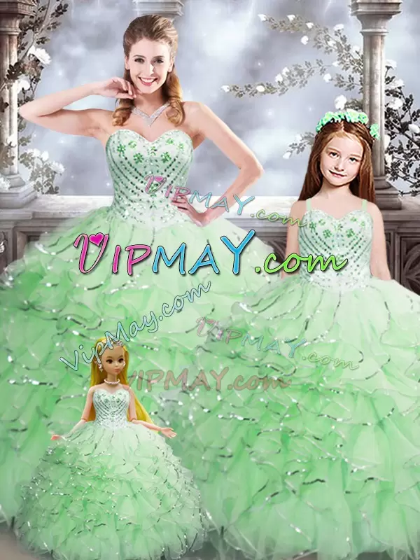 Hot Selling Ball Gowns Sweet 16 Dresses Apple Green Sweetheart Organza Sleeveless Floor Length Lace Up