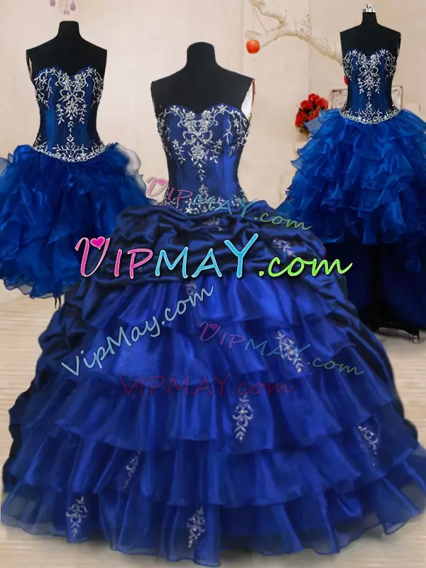 High End Organza and Taffeta Sleeveless With Train Sweet 16 Dress Brush Train and Beading and Ruffled Layers and Pick Ups