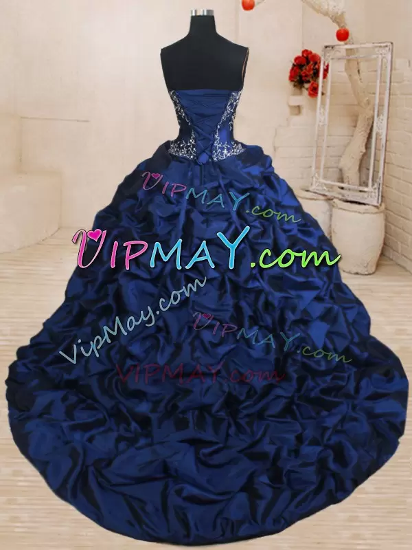 High End Organza and Taffeta Sleeveless With Train Sweet 16 Dress Brush Train and Beading and Ruffled Layers and Pick Ups