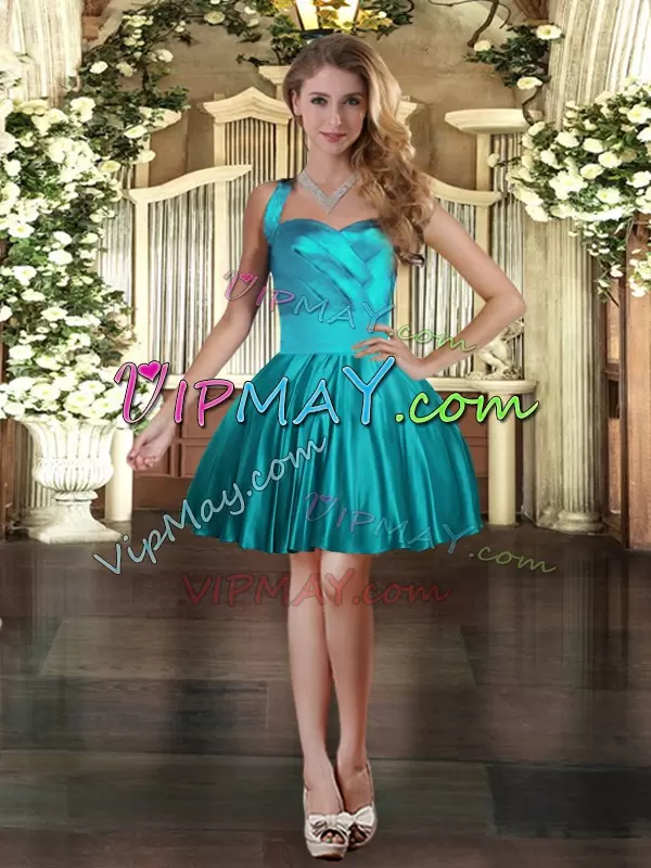 Teal Halter Top Lace Up Ruching 15th Birthday Dress Sleeveless