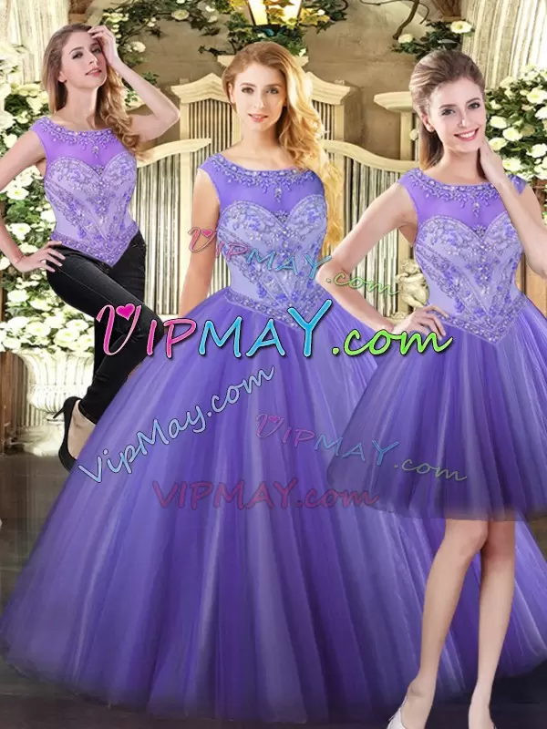 Customized Sleeveless Scoop Zipper Floor Length Beading Sweet 16 Dresses Scoop