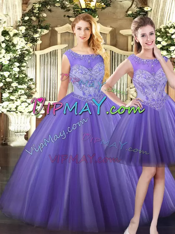 Customized Sleeveless Scoop Zipper Floor Length Beading Sweet 16 Dresses Scoop