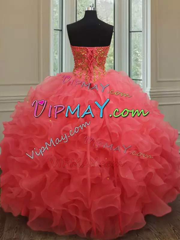 Gorgeous Sleeveless Sweetheart Beading and Ruffles Lace Up Sweet 16 Dresses