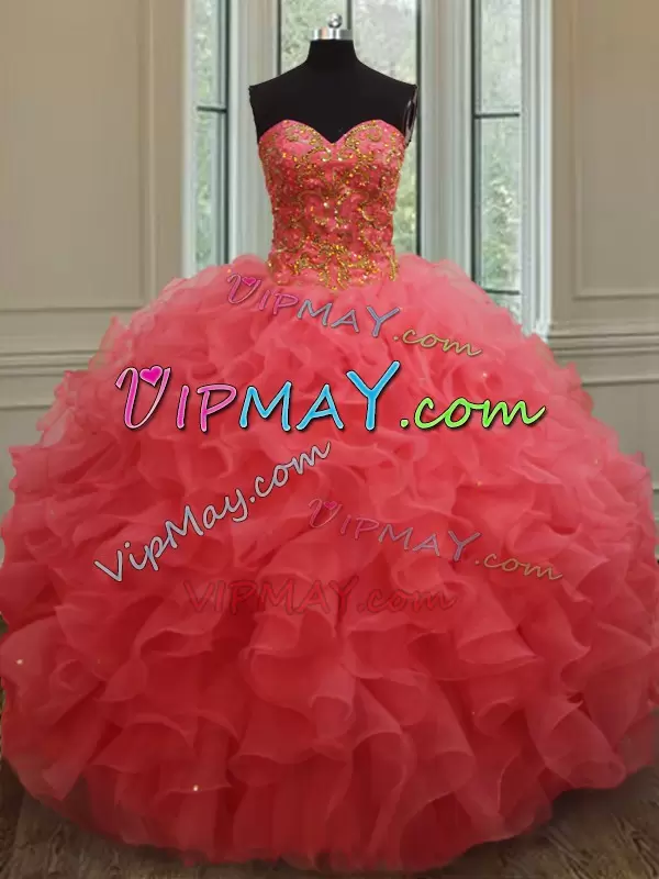 Gorgeous Sleeveless Sweetheart Beading and Ruffles Lace Up Sweet 16 Dresses