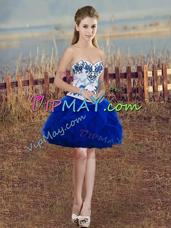 Tulle Sleeveless Floor Length 15th Birthday Dress and Embroidery and Ruffles and Bowknot