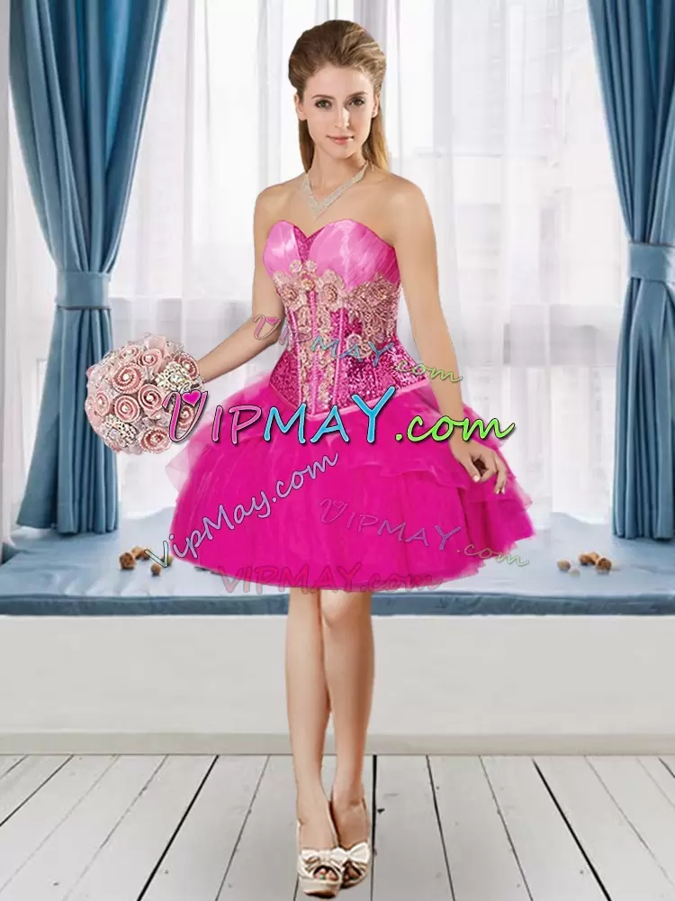 Deluxe Ball Gowns Sweet 16 Dress Fuchsia Sweetheart Tulle Sleeveless Floor Length Lace Up