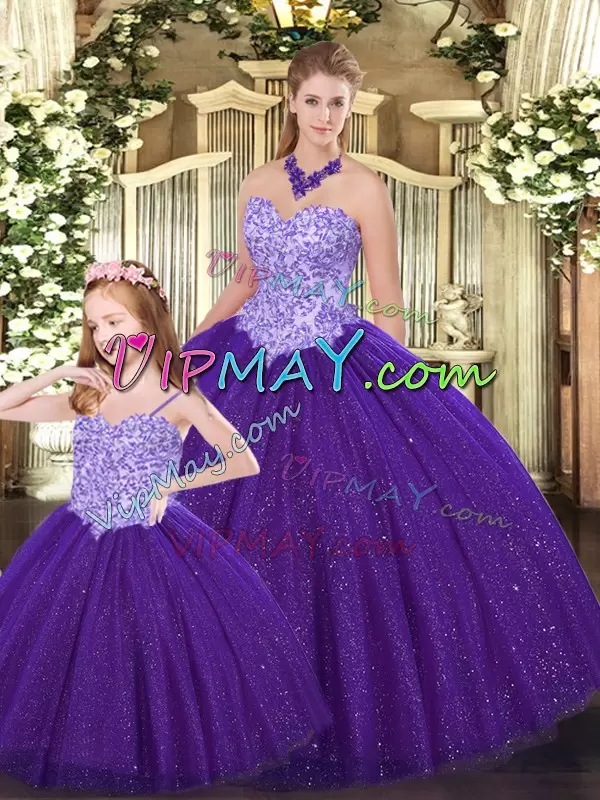 Lovely Purple Sweetheart Neckline Beading Quinceanera Dresses Sleeveless Lace Up